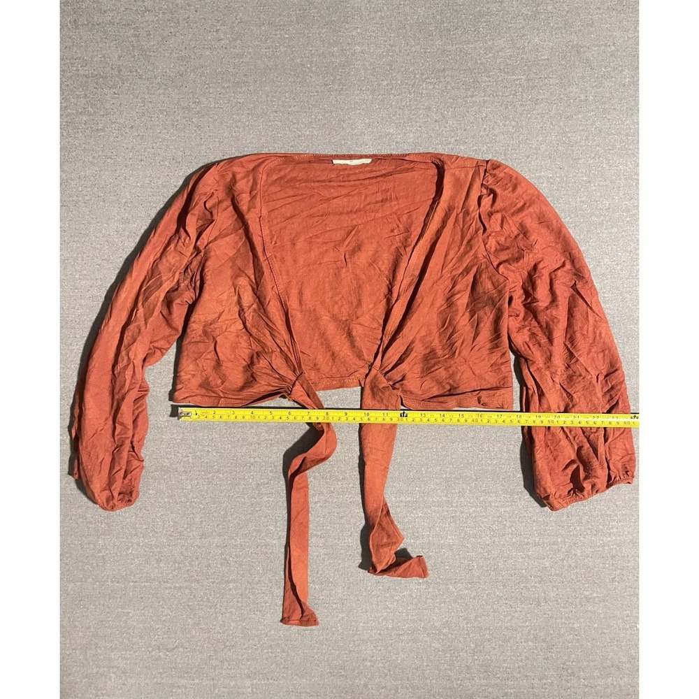 Mezzanine Rust Tie Front Crop Top‎ Boho Long Sleeve Lightweight Festival Blouse